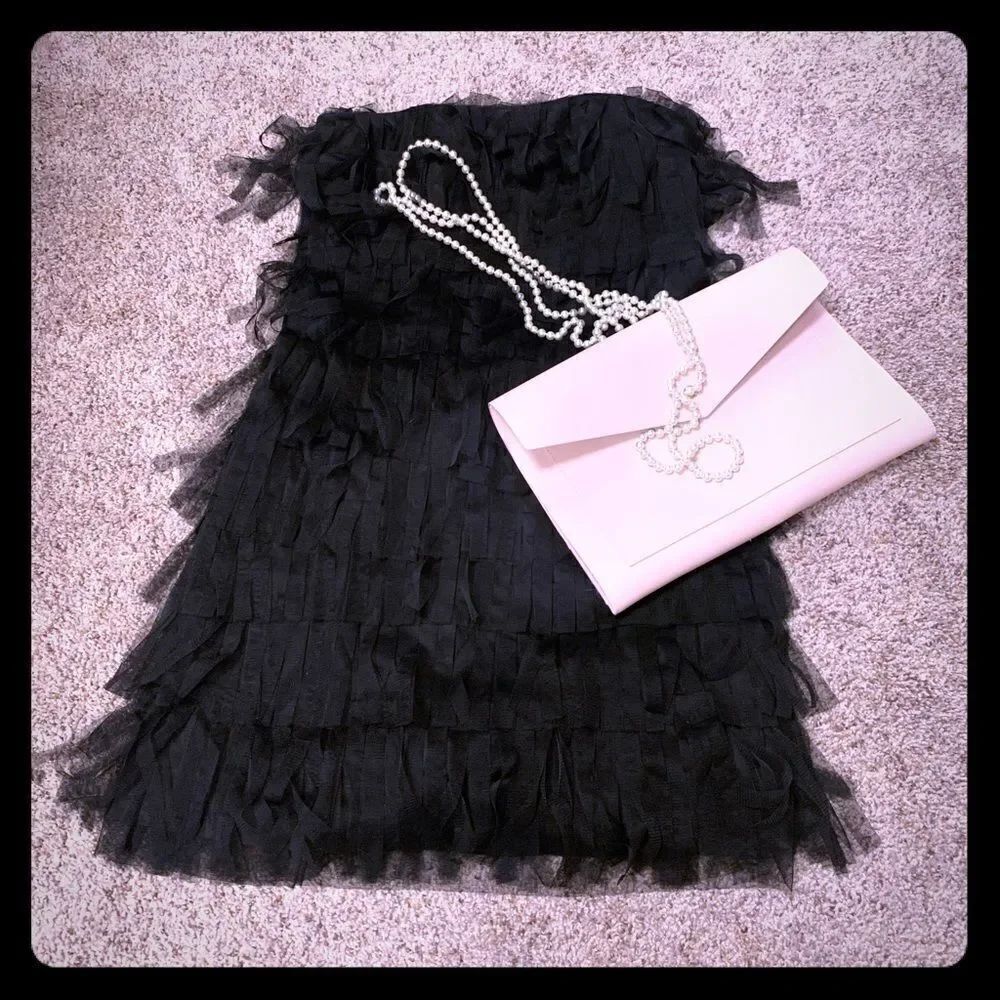 New Ann Taylor gauzy fringe Dressy Little Black Dress size 6 party show stopper
